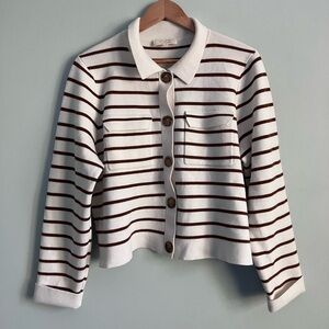 Sezane Betty Cardigan Brown and White Striped